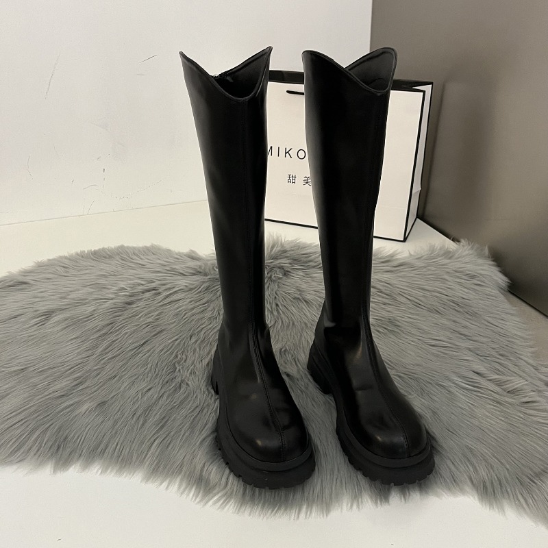 Knee High Boots Women - Sepatu Bot Retro Warna Polos Wanita