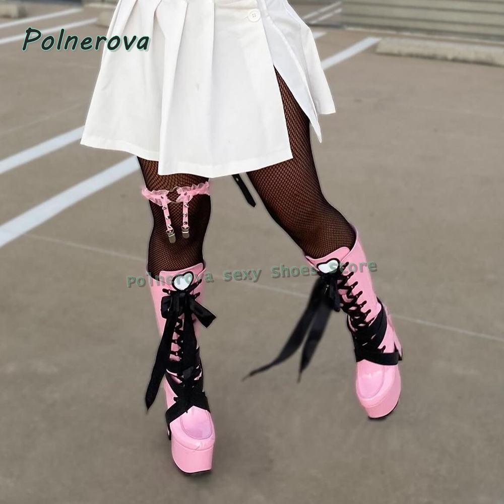 Wedge Heeled Sneaker - Sepatu Boots Wanita Pink Platform Setengah