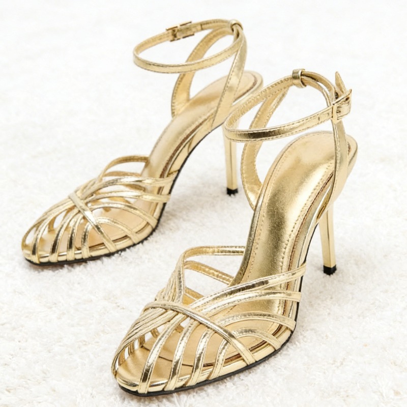 Metallic Heel Sandal - Sandal Hak Tinggi Wanita Model Ramping