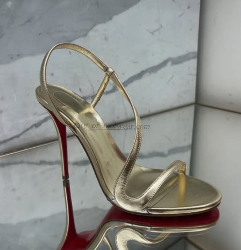 Metallic Heel Sandal - Sandal seksi kulit metalik emas untuk