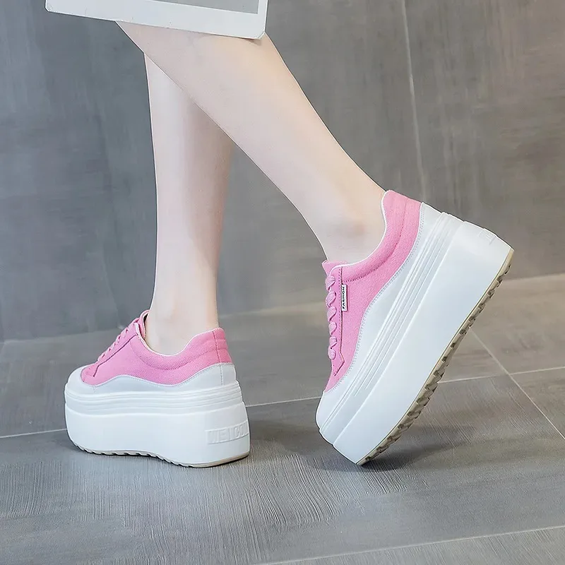 8cm baru kanvas kulit asli wan - Wedge Heeled Sneaker ulasan dan harga