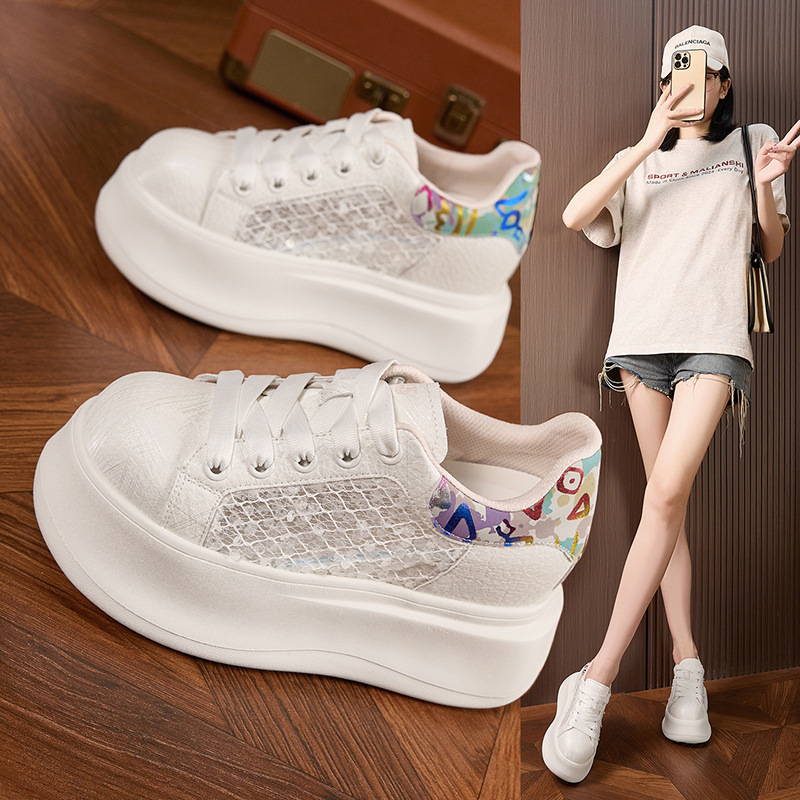 Sepatu Putih Bersol Tebal untu - Mesh Sneaker Women ulasan dan harga