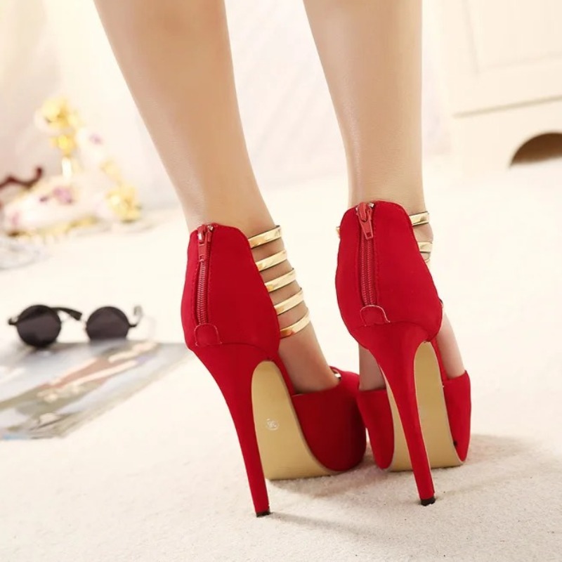 Sepatu Wanita 13CM Sepatu Perf - Metallic Heel Sandal ulasan dan harga