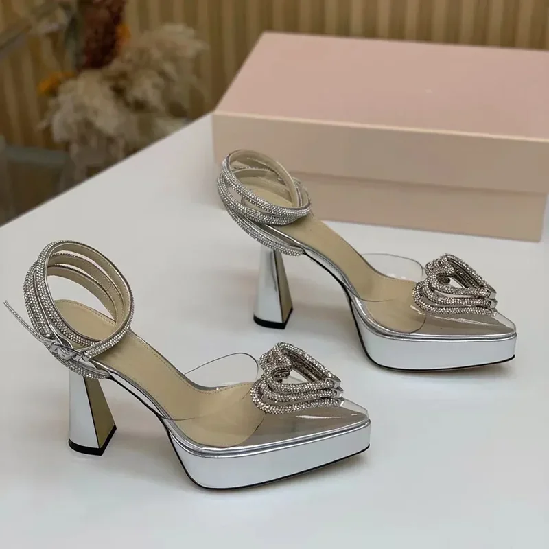 Sandal Dekorasi Cinta Kristal  - Metallic Heel Sandal ulasan dan harga